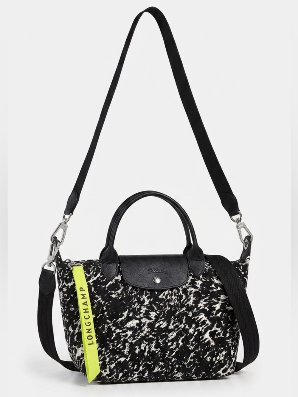 Longchamp Le Pliage Appaloosa Black White Coated Canvas Crossbody Bag Small